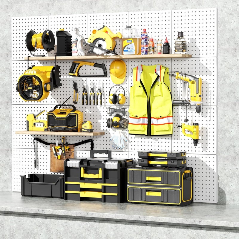 FZK Peg Board, 6PCS Metal Pegboard, Heavy Duty pegboard Wall Organizer with Frame. White pegboard for Walls, Garage, Workbench, Craft Room Tool Organization, Metal peg Board Panels 12in*12in - Image 5